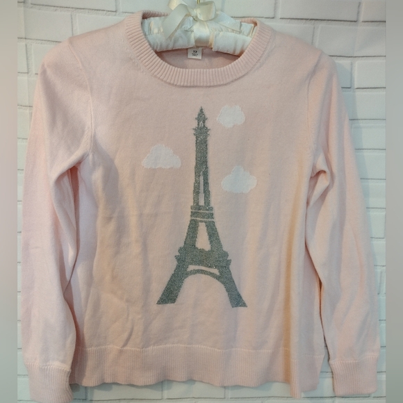 Crewcut Silver Metallic Eiffel Tower Pink Sweater - Picture 2 of 6